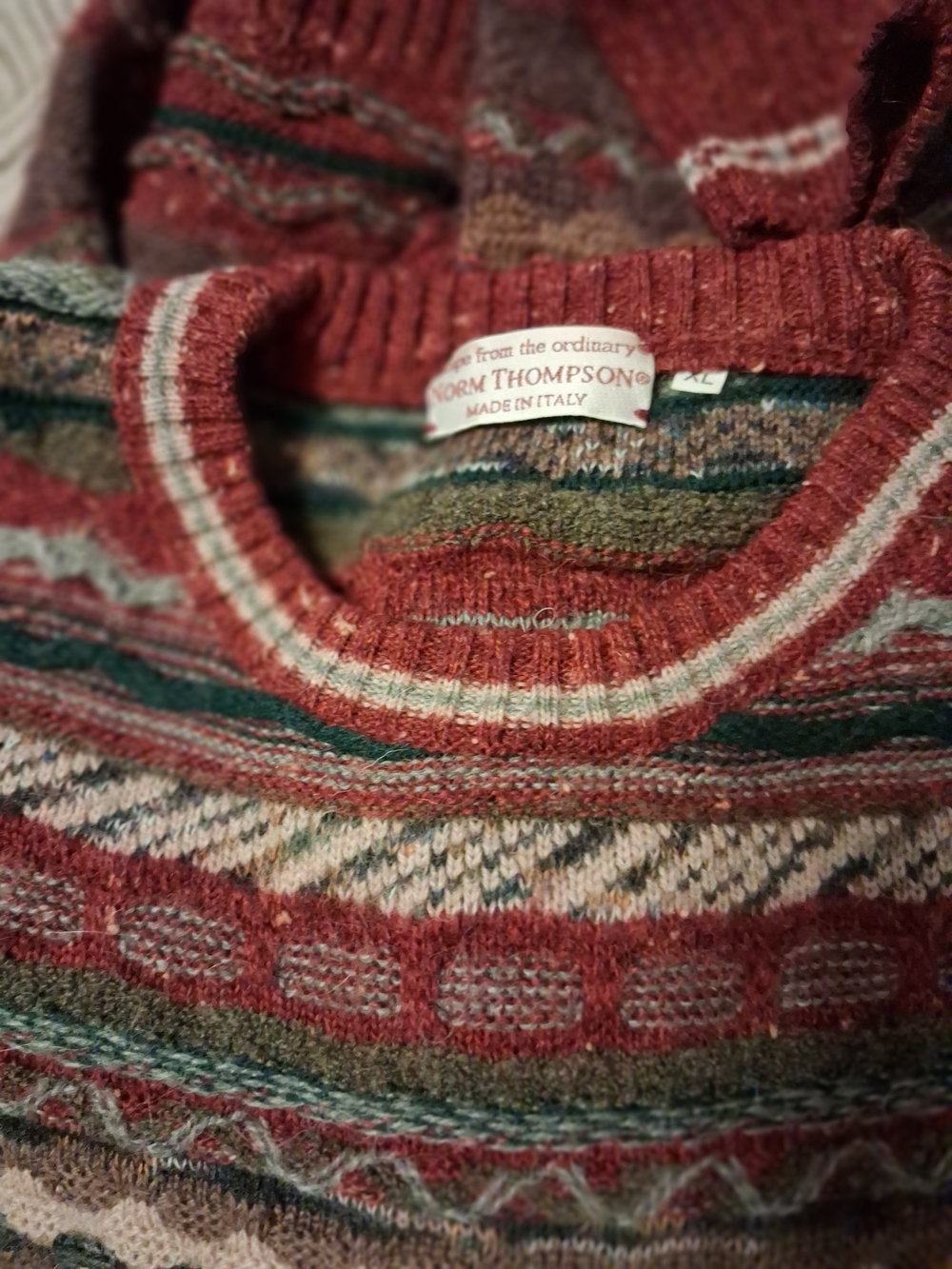 Norm Thompaon XL Red Multicolor Fair Isle Wool Sweater
